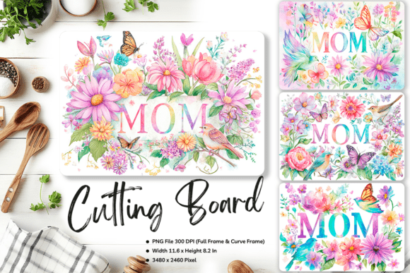 MOM Flower Cutting Board Embroidery Design